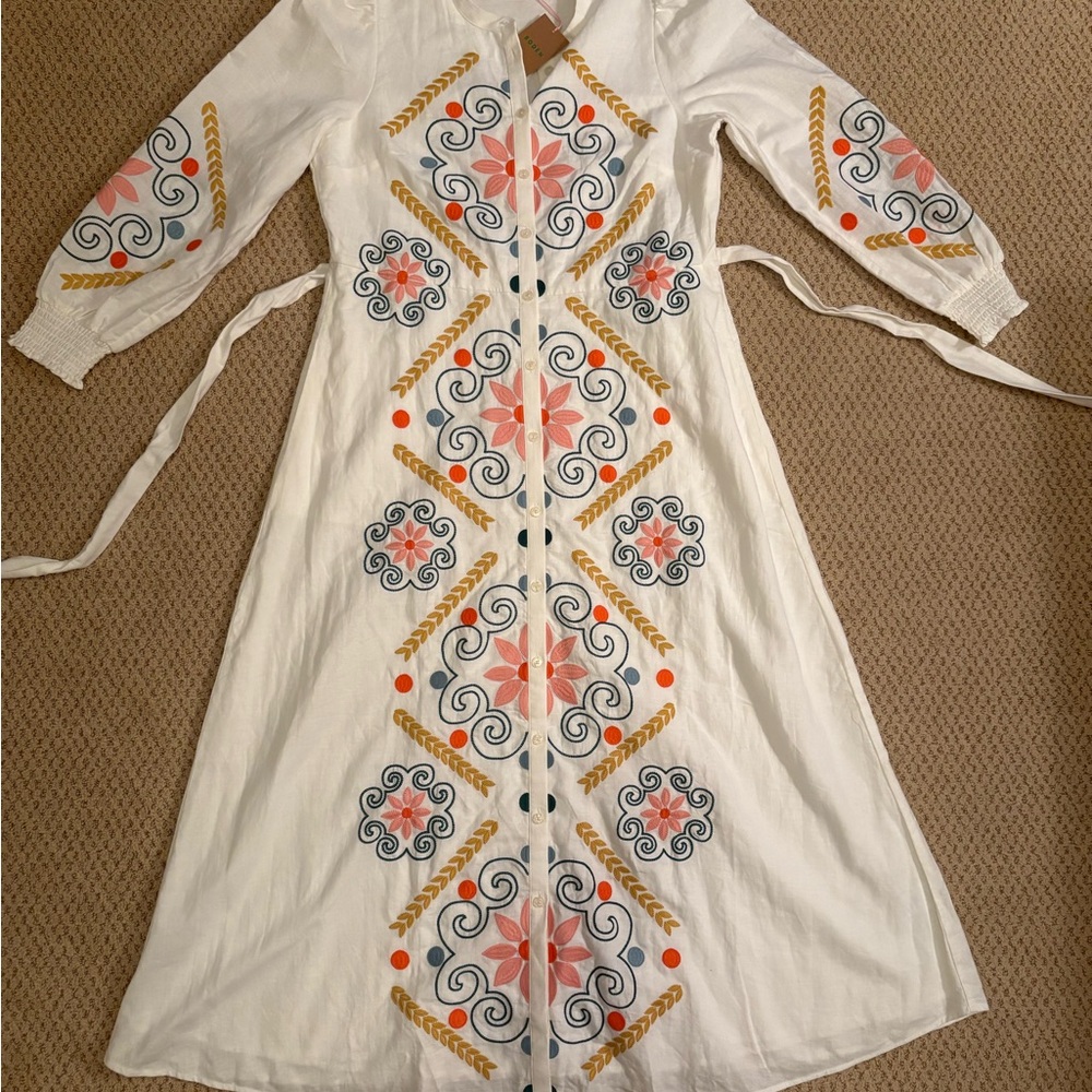 Boden dress NWT Ruby linen blend embroidered dress US 10 stunning current D1273 - Picture 2 of 12